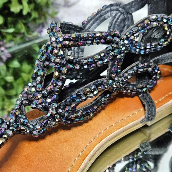 Justice Black Sequin Sandals - Picture 3 of 11